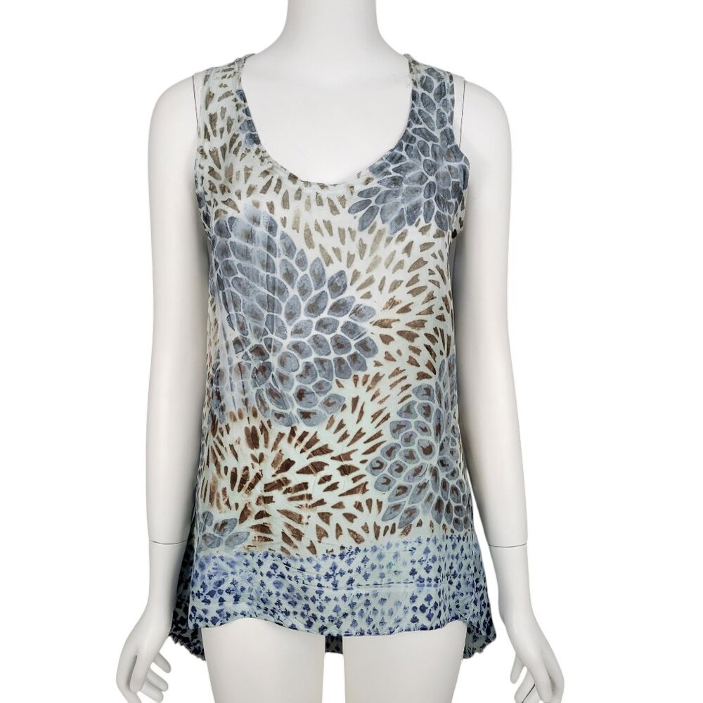 MARIKA CHARLES MA+CH Women Silk Top Abstract Print Sheer Flowy Sleeveless *READ*
